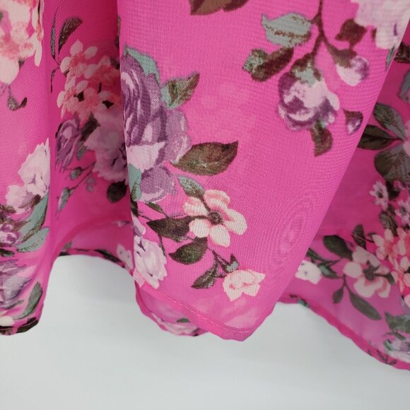 NWT Womens Floral Swimsuit Coverup Sz M Pink Sheer Cinched Waist V-Neck Beach‎ - Picture 6 of 16